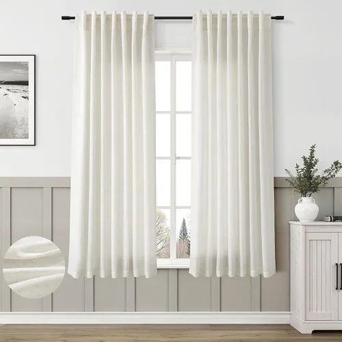 Vista 82 de Aersas Aqua Green Linen Curtains 84 Inches Long 2 Panels Set Back Tab Rod Pocket Living Room Curtain Farmhouse Rustic Light Filtering Hook Drapes