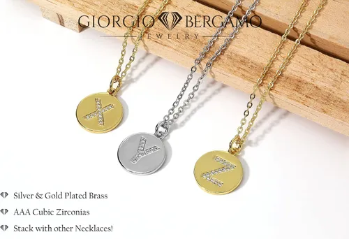 Vista 2 de Giorgio Bergamo Collar con colgante de letra del alfabeto de circonita cúbica chapada en oro A - Z, Metal, Circonia cúbica