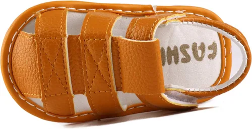 Vista 4 de QIETION Sandalias chirriantes para niños y niñas pequeños, puntera cerrada, suela de goma antideslizante, zapatos para primeros pasos