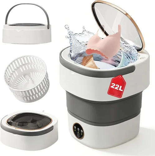 Vista 10 de Lavadora portátil – Mini lavadora plegable de 22 litros con cesta giratoria, 3 modos de limpieza y limpieza profunda para ropa pequeña, lavandería