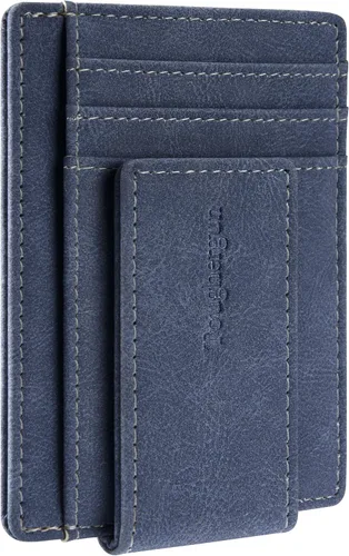 Vista 22 de Cartera minimalista Toughergun para hombres con clip de dinero magnético, cartera de cuero, tarjetero de crédito con bloqueo RFID Negro