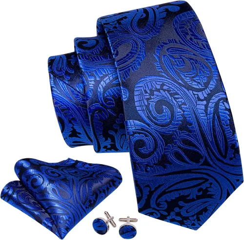 Vista 194 de Barry.Wang - Juego de corbata de seda para hombre, diseño de cachemira, pañuelo y gemelos de bolsillo