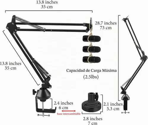 Vista 2 de GEEKRIA Brazo de micrófono para Creators compatible con Blue Yeti, Yeti X, Yeti Pro, Snowball ICE, G Yeti GX, brazo de micrófono con adaptador