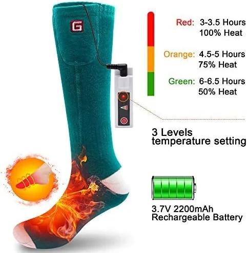Vista 2 de Calcetines eléctricos con calefacción recargables alimentados por pilas para hombres y mujeres kit de calcetines gruesos de invierno con aislamiento