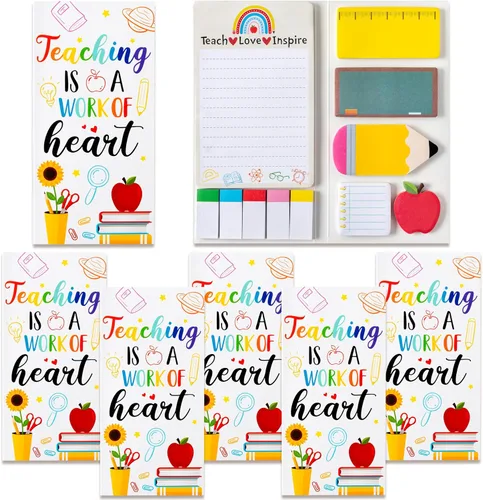 Vista 27 de Xqumoi Juego de 2 notas adhesivas Teaching is A Work of Heart, lápiz de pizarra, Apple, blocs de notas autoadhesivas para el profesor, escritura