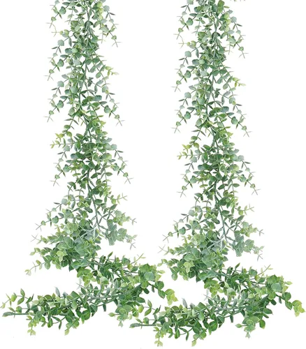 Vista 10 de Dolicer Guirnalda de eucalipto, paquete de 2 unidades, vegetación sintética de 12 pies, guirnaldas colgantes falsas para telón de fondo de boda