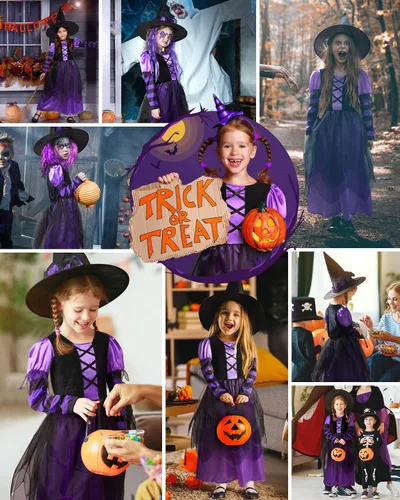 Vista 3 de Narecte Halloween Costumes for Girls Halloween Costumes,Witch Costume for Girls Witch Costume,Kids Witch Costume