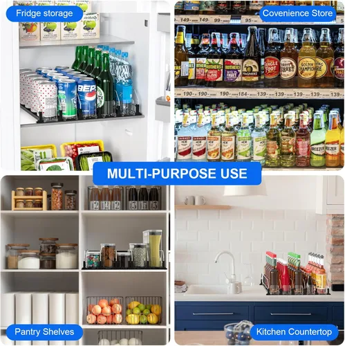 Vista 6 de Organizador de bebidas negro de 6 filas para refrigerador, 3ª generación, organizador de refrigerador y almacenamiento, deslizador automático