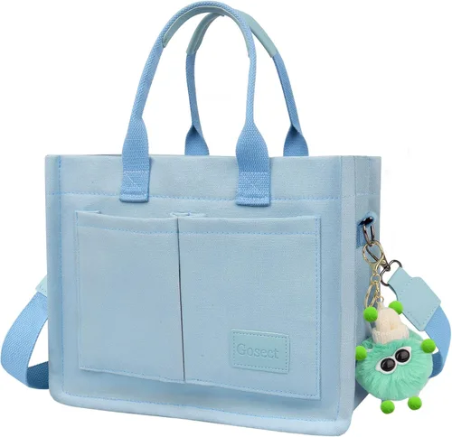Vista 15 de Bolso de lona para mujer con bolsillos, bolso cruzado para portátil de trabajo, bolso de hombro para todo lo demás, bolso de lona para todos
