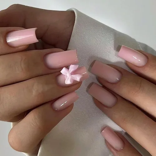 Vista 26 de Lindas uñas a presión de tamaño mediano - Uñas falsas cuadradas con punta francesa, uñas acrílicas rojas de cobertura completa brillantes