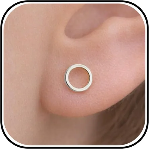 Vista 8 de Aretes pequeños para mujeres, aretes de botón simples con círculo pequeño, triángulo, barra cuadrada, aretes geométricos, aretes mini de cartílago