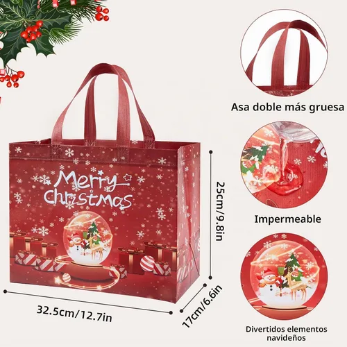 Vista 2 de YANGTE Paquete de 16 bolsas de Navidad con asas, bolsas de regalo no tejidas, 12.8" 9.8" 6.7" 16