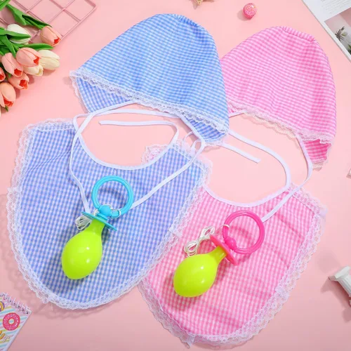 Vista 9 de 2 juegos de disfraz de bebé adulto para hombres y mujeres, accesorios de disfraz de bebé grande con chupete gigante, sombrero y babero, regalos