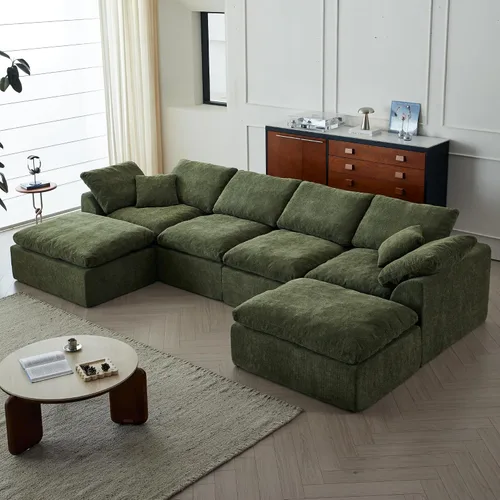 Vista 16 de Sofás modernos de nube de 109 pulgadas para sala de estar, sofá convertible en forma de L de asiento profundo sin huesos con otomana, sofá cómodo