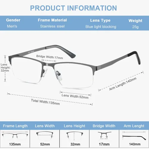 Vista 4 de EYECEDAR Paquete de 5 lentes de lectura para hombre, lentes de bloqueo de luz azul, gris plomizo, metal, medio marco, bisagras de resorte, lectores