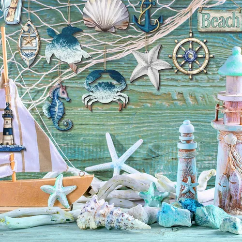 Vista 8 de 20 adornos de metal oceánico oceánico costero de navegación náutica para árbol, estrellas de mar, caballito de mar, tortuga, decoraciones colgantes