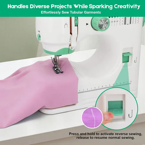 Vista 7 de Máquina de coser para principiantes con 12 puntadas integradas, 6 pies incluidos, máquina de coser portátil con pedal de pie, velocidades altas-bajas