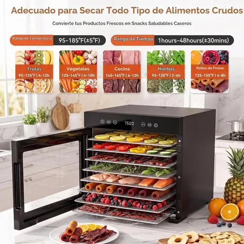 Vista 2 de Manastin Deshidratador de alimentos 8 bandejas de acero inoxidable máquina Negro-8 Bandejas