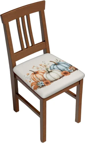 Vista 9 de Fundas de asiento cuadradas para silla de cocina con diseño floral de hojas de calabaza de otoño, de 16.9 pulgadas, dos piezas, funda de cojín