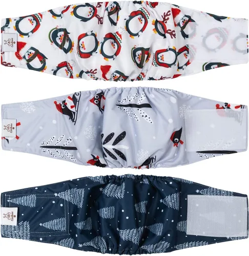 Vista 26 de CuteBone - Pañales lavables para perro macho, banda abdominal, paquete de 3 unidades, color negro, modelo DM54XS