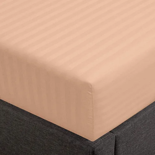 Vista 16 de Feather & Stitch - Sábana bajera ajustable de 100 % algodón, tejido satén de damasco, transpirable a rayas, sábana elástica para colchón de 18