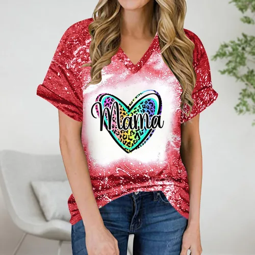 Vista 2 de SMIDOW Sublimation Blanks - Camiseta blanqueada para mujer, de verano, casual, ajuste holgado, manga corta, cuello en V, básica