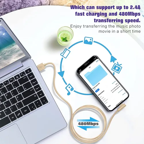 Vista 5 de Cargador para iPhone, paquete de 3 cables Lightning de 6 pies [certificado Apple MFi] Cable de carga rápida para iPhone de 90 grados, cable trenzado