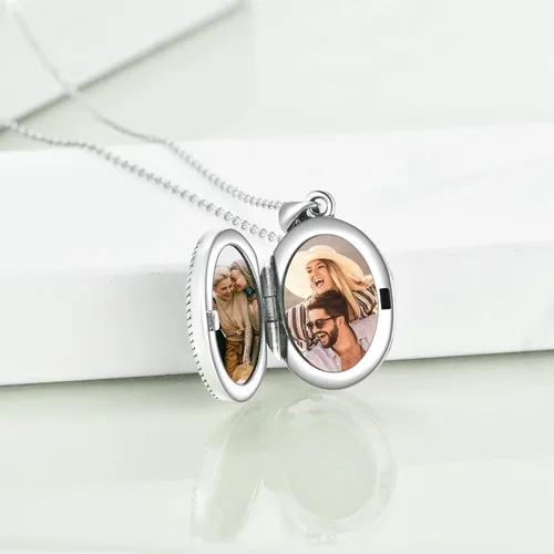 Vista 4 de URONE Collar personalizado de plata de ley 925 con diseño de girasolárbol de la vidaala de ángel que sostiene fotos, fotos personalizadas, girasol