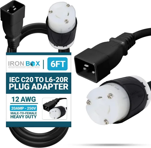 Vista 12 de IronBox Electric - Cable de alimentación de enchufe IEC C20 a L6-20R resistente - Chaqueta de 12 AWG - Clasificado para 20 amperios y 250 V - Cable