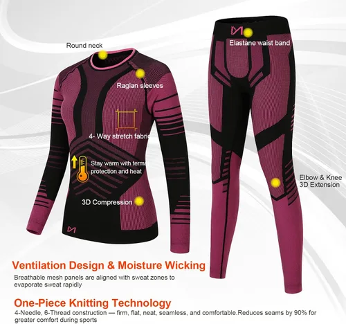 Vista 2 de MEETWEE - Ropa interior térmica para mujer, conjunto de primera capa de compresión para invierno, pantalones largos forrados de forro polar