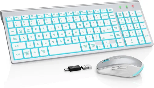 Vista 9 de SABLUTE Wireless Keyboard and Mouse Combo Backlit - Compact Quiet Keyboard with RGB Mouse, Rechargeable, Slim, Sleep Mode, Portable Cordless Set for