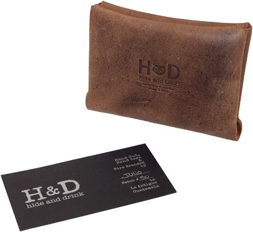 Vista 6 de Hide & Drink, Porta tarjetas de cuero, con capacidad para hasta 8 tarjetasbilletes plegadosbolsaestucheorganizador, hecho a mano Bourbon Brown
