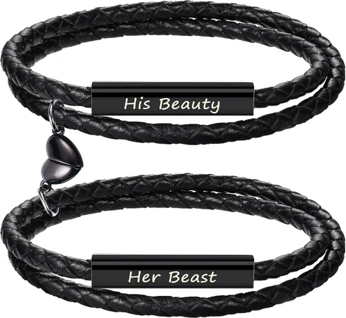 Vista 11 de Pulseras para parejas para mujeres, regalos para hombres, aniversario de boda, regalos de nacimiento para novio, novia, pulsera a juego, 2 piezas