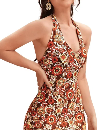 Vista 4 de Floerns Mini vestido sin mangas sin mangas sin espalda con lazo en la espalda floral bodycon mini vestido