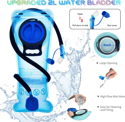 Vista 6 de Mochila de hidratación con vejiga de agua de 2 L, mochila de agua para raves, paquete de hidratación de aislamiento ligero para hombres y mujeres
