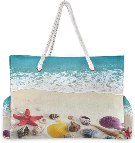 Vista 2 de Bolsas de playa grandes de lona, bolsa de hombro, Sealives, Sea World, bolsas resistentes al agua para gimnasio, viajes diarios