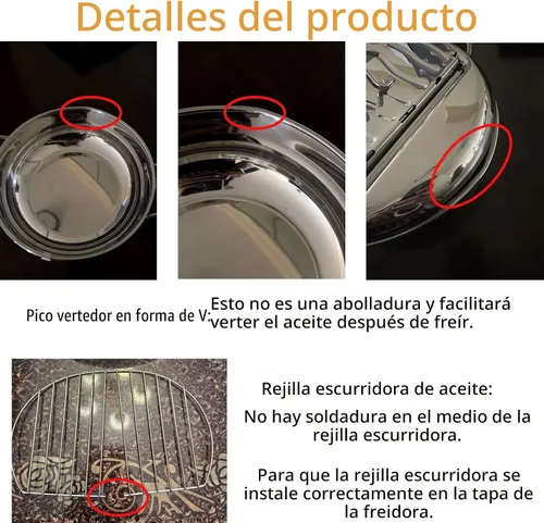 Vista 8 de cuomaop Olla para freidora, olla japonesa de acero inoxidable 304 con drenaje de aceite, control de temperatura y tapa, olla Tempura para cocina