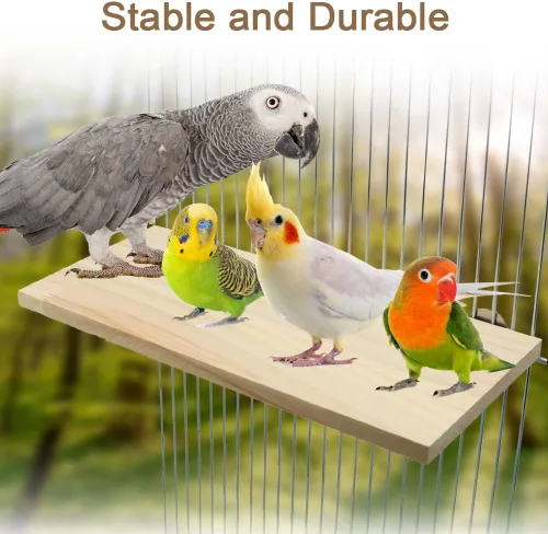 Vista 4 de Litewoo - Estante grande de madera para periquitos, 1 unidad Natural wood, sturdy flat bird perch shelf, for small-medium