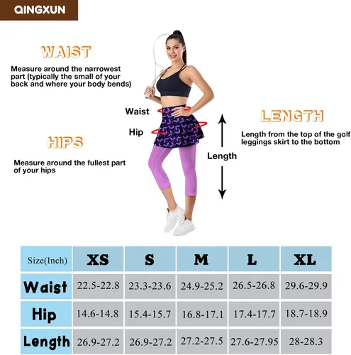 Vista 7 de QINGXUN Leggings con falda para mujer, leggings con falda de tenis con bolsillo, leggings de yoga con faldas, faldas atléticas de golf