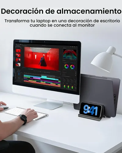 Vista 3 de Soporte vertical para laptop SODI para escritorio compatible con MacBook Air, soporte para MacBook Pro vertical de aluminio hasta 17 pulgadas Negro