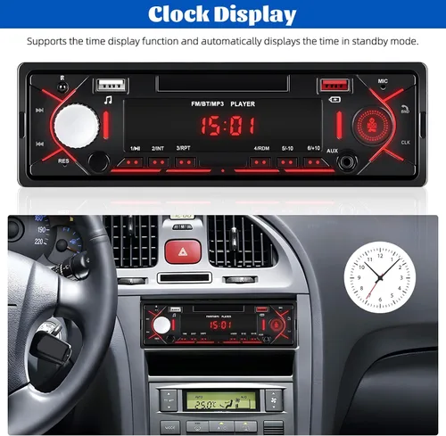 Vista 4 de Radio estéreo multimedia Bluetooth de un solo DIN, reproductor de MP3 de audio para automóvil, compatible con llamadas manos libres/USB/FM/TF/AUX