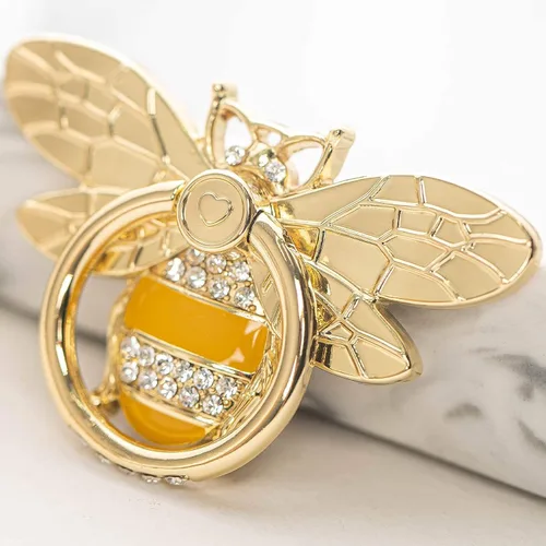 Vista 4 de Lindo soporte de anillo de teléfono de abeja amarilla para niña, apicultor de metal para teléfono iPhone y Android, resina de oro amarillo de 18