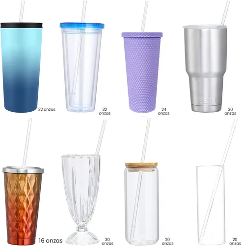Vista 4 de Paquete de 24 popotes de plástico reutilizables altamente transparentes con 4 cepillos de limpieza, popotes de 10.5 pulgadas de largo, popote