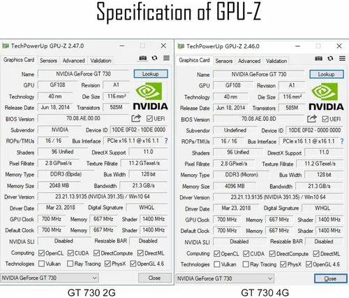 Vista 7 de QTHREE NVIDIA GT 730 - Tarjeta gráfica de 4 GB, DDR3, 128 bits, tarjeta de video para PC, PCI Express x16, DVI-I, HDMI, VGA, GPU de computadora