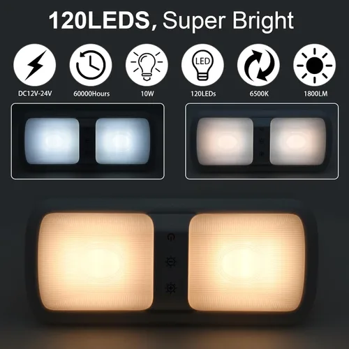 Vista 2 de Miady - Luces regulables para RV de interior 1800 LM, 3 temperaturas de color y 5 niveles de brillo, luz LED de 12V