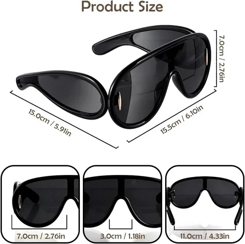 Vista 2 de zxbaers Gafas de sol con máscara ondulada, paquete de 2 lentes de sol futuristas para mujeres y hombres, de gran tamaño, plateadas, espejadas