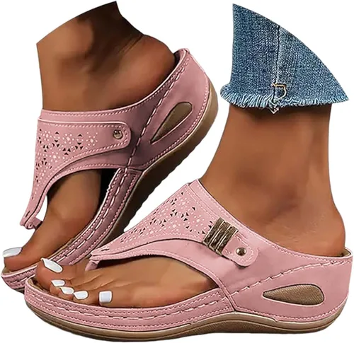 Vista 12 de Sandalias ortopédicas para mujer, sandalias de cuña con soporte de arco, sandalias de playa cómodas y elegantes para el verano 2025