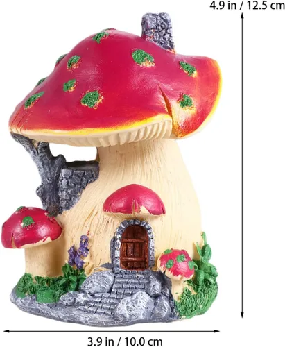 Vista 4 de Happyyami Decoración de plantas de casa de hongos en miniatura, figuras de hadas, estatua de hongos, adorno de estatua de hongo, adorno de bricolaje