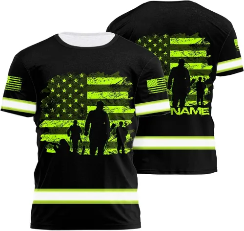 Vista 20 de Camisa de alta visibilidad para hombre, camisas de seguridad reflectantes con nombre personalizado para patriota, patriótico, veterano, militar