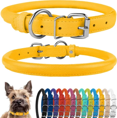 Vista 35 de CollarDirect - Collar de cuero enrollado para perro, collar redondo acolchado suave para cachorro, collar de cuero auténtico hecho a mano